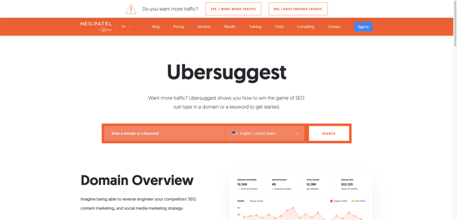 Ubersuggest- Ferramenta gratuita de pesquisa de palavras-chave - NeilPatel