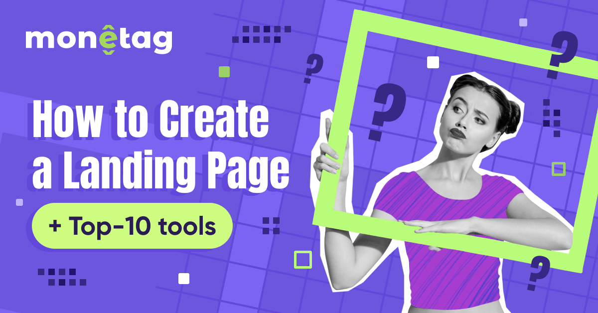 Monetag - landing page creation guide showing manual steps and top builders for monetization