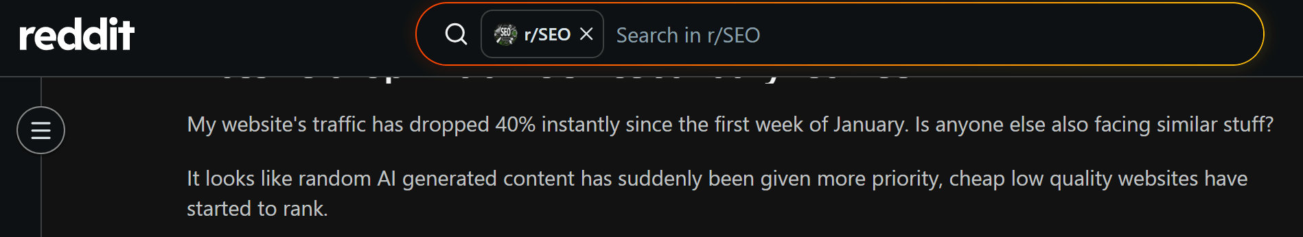 Monetag - Reddit report of 40% traffic drop after HCU and core updates