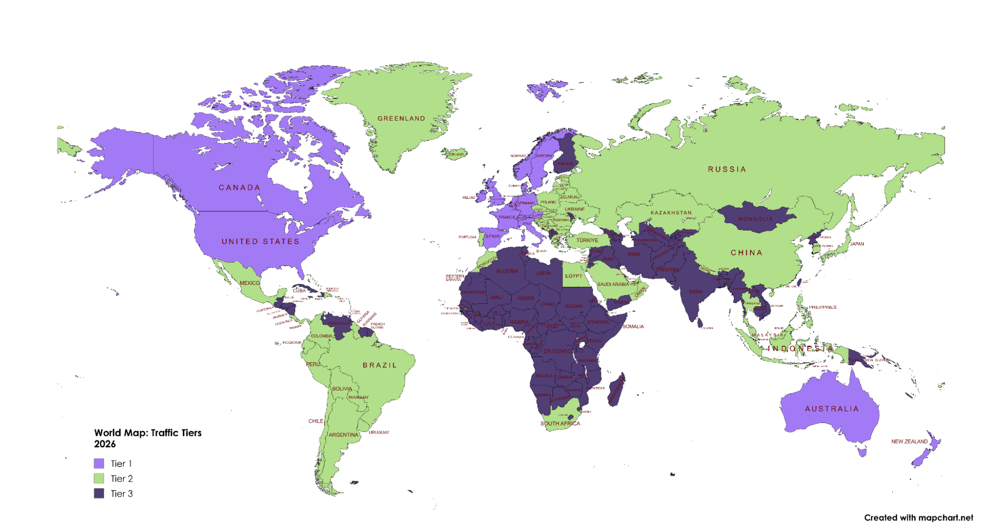 Monetag - traffic tiers world map showing high-tier GEOs, CPM differences, and where to focus for smarter monetization