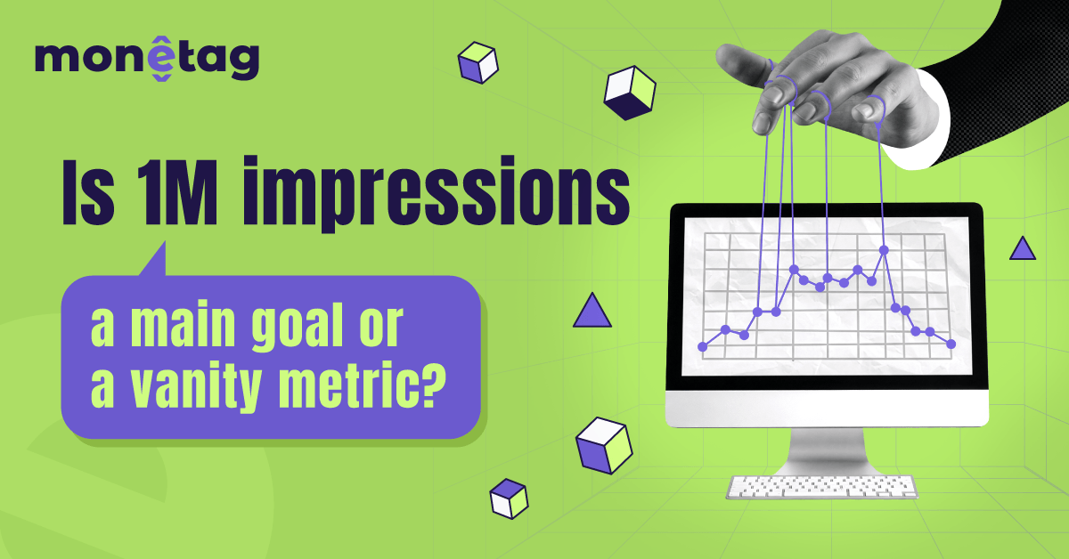 Monetag - 1 million visits analysis comparing traffic volume, CPM, RPM, and publisher revenue